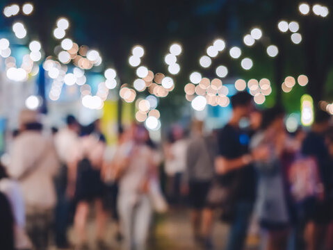 Festival Event Outdoor Party with lighting Crowd People Blur Background