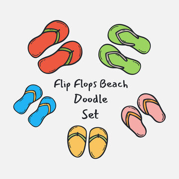Set Hand drawn flip flops icon Design Template. vector sketch doodle illustration isolated on white background. Summer vacation and leisure symbol.