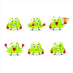 A sporty green pudding boxing athlete cartoon mascot design. Vector illustration
