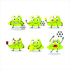 Green pudding cartoon character working as a Football referee. Vector illustration