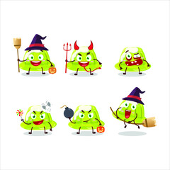 Halloween expression emoticons with cartoon character of green pudding. Vector illustration