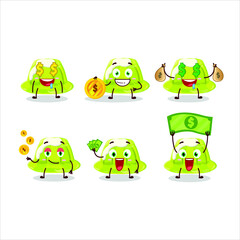 Green pudding cartoon character with cute emoticon bring money. Vector illustration