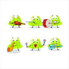 Cartoon character of green pudding playing some musical instruments. Vector illustration