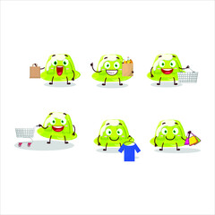 A Rich green pudding mascot design style going shopping. Vector illustration