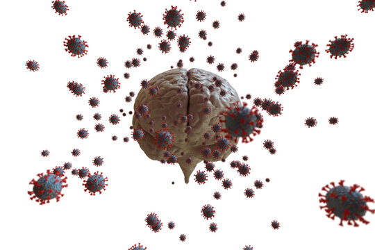 3D rendering Coronavirus effect on mental health. Psychological problems after being ill with COVID-19. 3D illustration. Depression from social distancing, isolated stay home alone in COVID-19