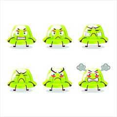 Obraz premium Green pudding cartoon character with various angry expressions. Vector illustration