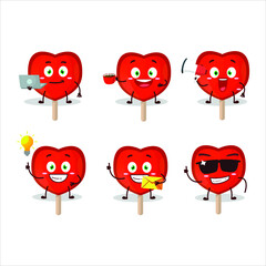 Lolipop love cartoon character with various types of business emoticons. Vector illustration