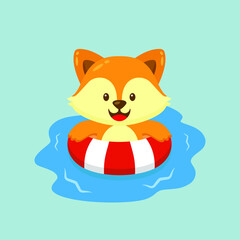 Cute Fox Swimming Summer Cartoon