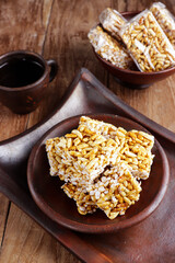 Kue Jipang, gipang, bipang or teng teng beras is Indonesian traditional cereal made from rice crispy with Sticky sugar.