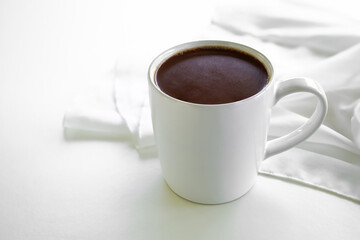 Chocolate milk cup, Flat lay Hot Coco on white background with copy space, Healthy drink for breakfast or relaxing time,World chocolate day.