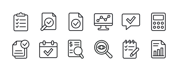 Audit icon set. Vector graphic illustration. Suitable for website design, logo, app, template, and ui.