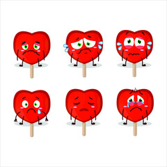 Lolipop love cartoon character with sad expression. Vector illustration