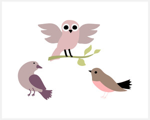 Doodle bird set clipart isolated on white. Cartoon animal. Vector stock illustration. EPS 10