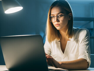 Remote job. New normal lifestyle. Freelance business consultant. Smart woman typing on laptop in...