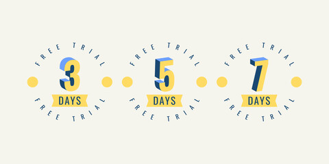 Set Number 3, 5 and 7 days free trial template design 
