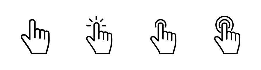 Hand Cursor icon set,  Hand Click icon, Hand Touch icon vector illustration