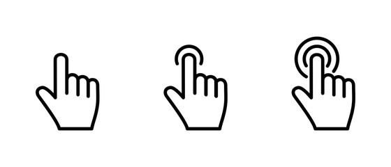 Hand Cursor icon set,  Hand Click icon, Hand Touch icon vector illustration	