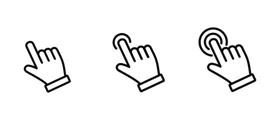 Hand Cursor icon set,  Hand Click icon, Hand Touch icon vector illustration