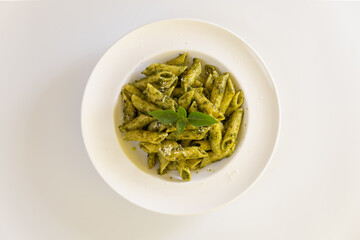 Pasta with prawn in homemade pesto sauce