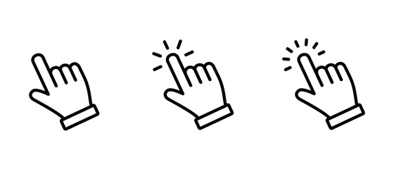 Hand Cursor icon set,  Hand Click icon, Hand Touch icon vector illustration