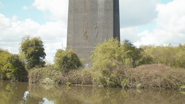 Looking up a pillar of Conisbrough viaduct from River Don.