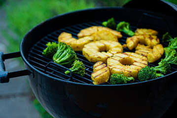 grilled pineapple and broccoli, vegan menu