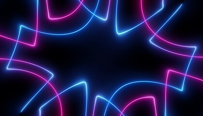 neon blue pink futuristic ultraviolet energy curvy glowing lines laser tunnel Sci-Fi black high resolution background with space for text or logo