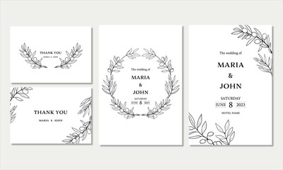 手描きのオリーブのデザインカードテンプレート、結婚式の招待状、手紙、グリーティングカードセット
