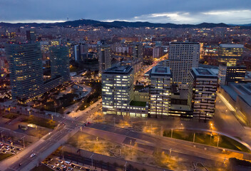 Fototapeta na wymiar Barcelona cityscape in evening with a modern apartment buildings, Spain