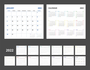 2022 calendar planner set for template corporate design week start on Sunday.