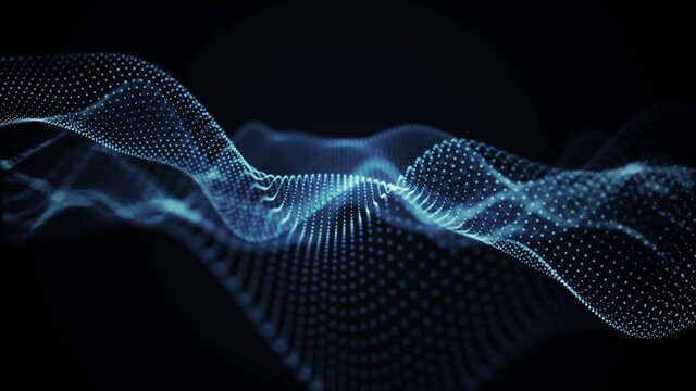 青のパーティクルのループ素材。粒子の未来的なサイバー背景