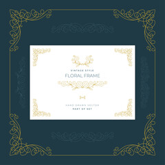 Vintage style floral frame, ornaments and with design elements set. Retro greeting card, invitation, certificate, diploma, label and menu templates. Part of set.