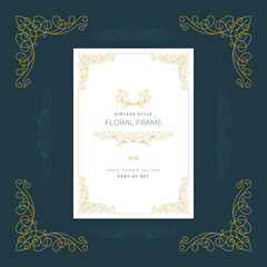 Vintage style floral frame, ornaments and with design elements set. Retro greeting card, invitation, certificate, diploma, label and menu templates. Part of set.