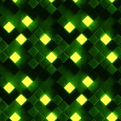 Cercles muraux Vert Modèle sans couture vert de rendu 3D de cubes jaunes concrets et brillants