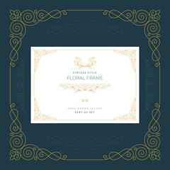Vintage style floral frame, ornaments and with design elements set. Retro greeting card, invitation, certificate, diploma, label and menu templates. Part of set.