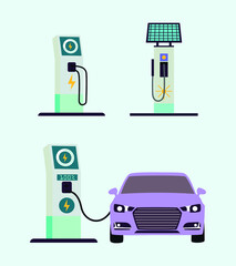 Charging station for electric vehicles flat vector design concept