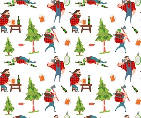 Lumberjack seamless pattern with lumberjack avatar You can use this design to create a poster, t-shirt, pillow, tote bag, case, phone case, etc.