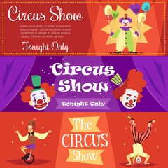 Flyers or banners set for circus entertainment flat vector illustration.