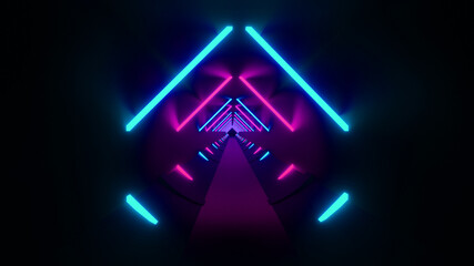 Abstract tunnel corridor design with neon