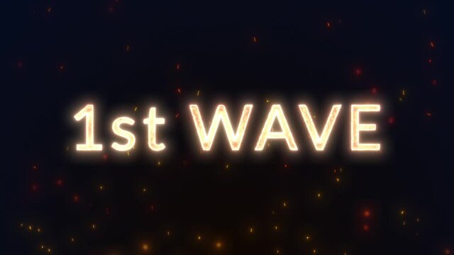 The first Wave with fire Particles - smooth modern and clean Title Text Intro Animation on black background with fiery yellow-orange font