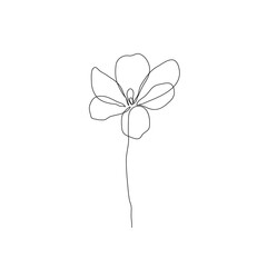 Abstract One Line Art Flower. Botanical Contour Drawing. Minimal Art Flower Simple Illustration. Modern Minimal Black and White Floral Illustration. Vector Continuous Line Foliage Drawing.