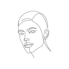 Abstract Woman Face One Line Drawing. Attractive Woman Portrait Minimalist Style. Female Face Beauty Concept. Continuous One Line Drawing. Black and White Vector Illustration