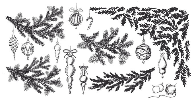 Christmas pattern in sketch style. Hand drawn illustration. Vector.	
