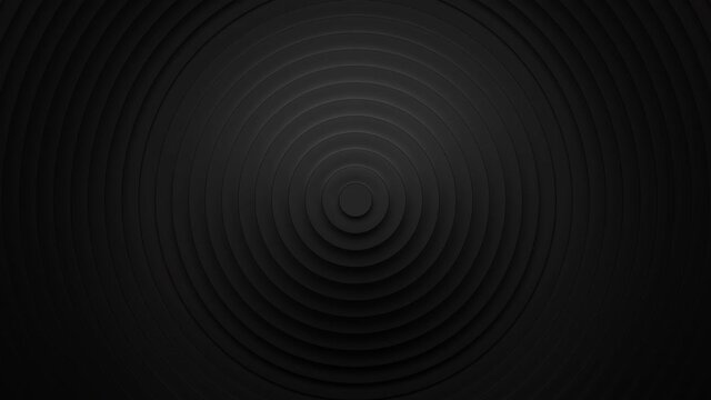 Black abstract geometric background with rings ripple. Seamless loop 3D render animation