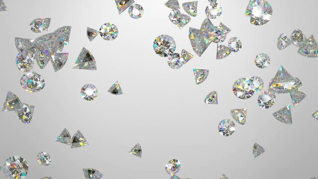 Endless rain of diamonds. Gemstones luxury background. 3D render seamless loop animation