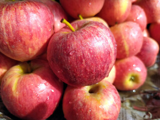 Fototapeta na wymiar fresh sweet red color apple put on a shop