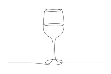 Continuous one line drawing of Wine glass. Drink in cup in simple linear style. Editable stroke. Black and white vector illustration
