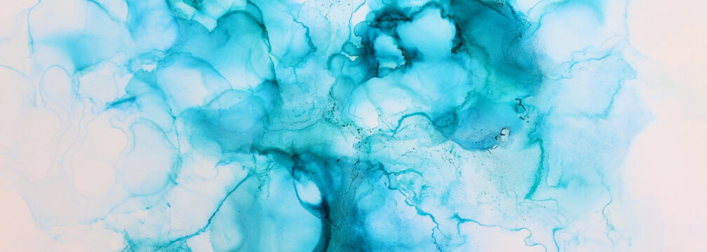 art photography of abstract fluid painting with alcohol ink, blue colors © tomertu