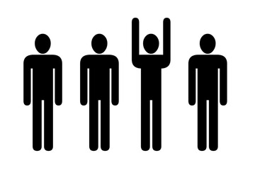 Symbol einer Gruppe von Personen von denen eine Person die Arme nach oben streckt