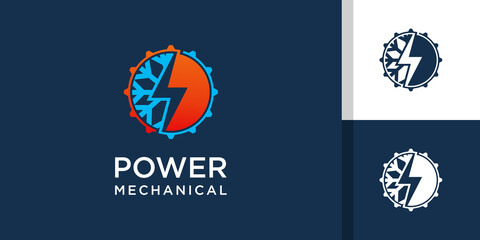 Power mechanical logo with gear, fire, ice design